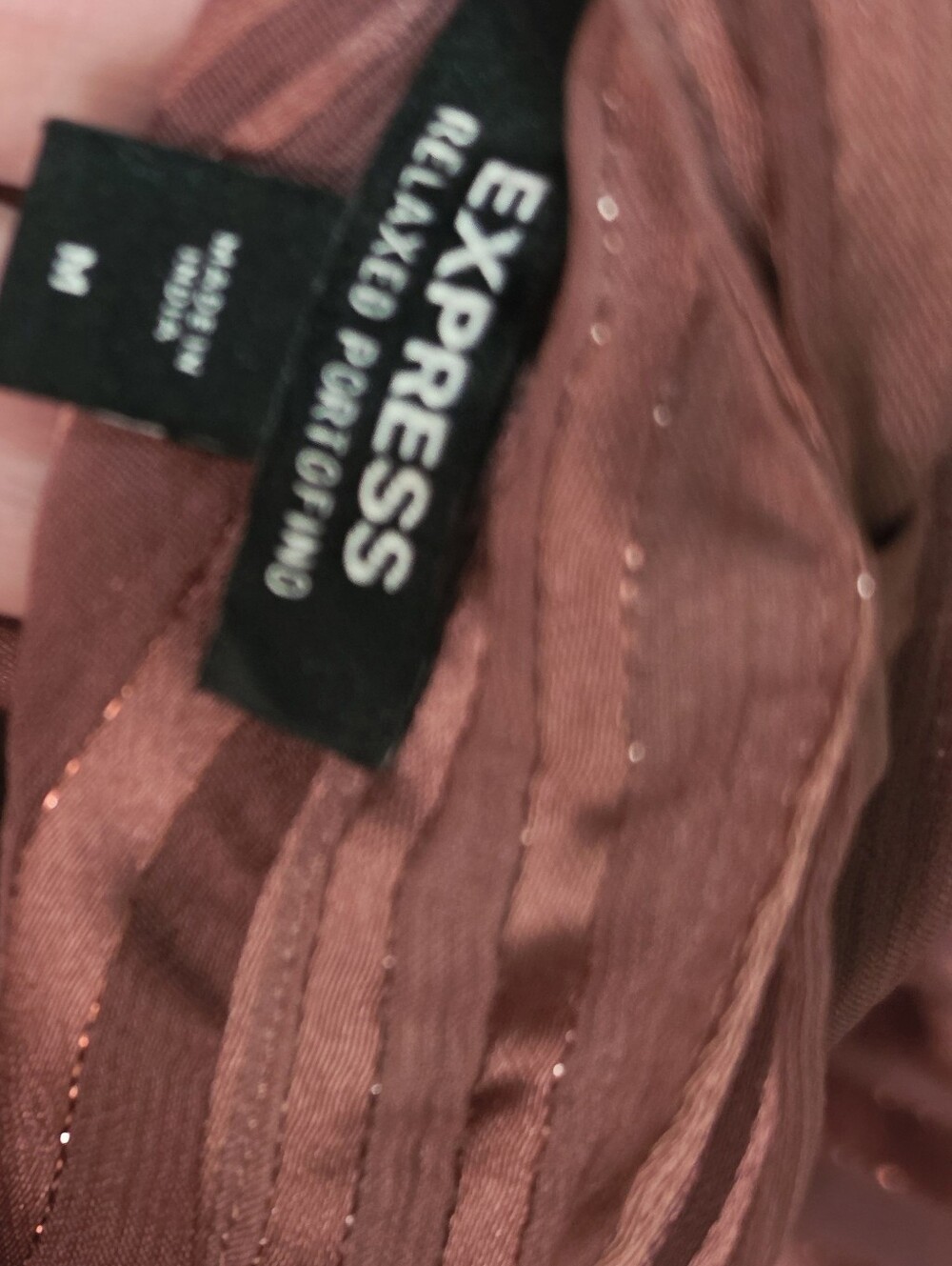 Express Metallic Striped Tie-Neck Blouse in Dusty Rose Size M - Picture 4 of 4
